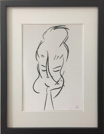 Confidant: original charcoal drawing of a female form done in a Matisse style.  The drawing is framed, ready for hanging.