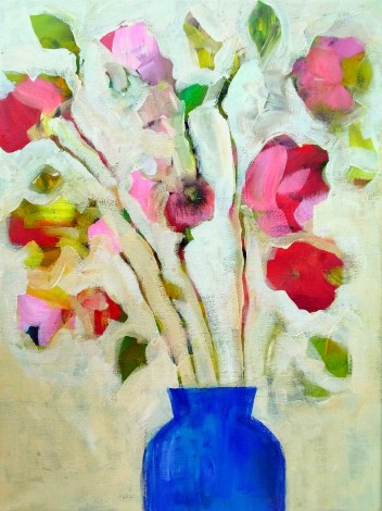 Garden Flowers in a Blue Vase