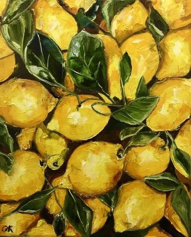 Lemons still life, oil painting 