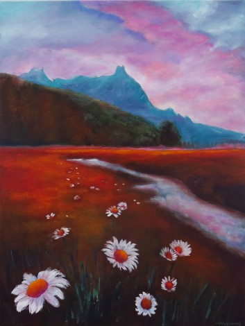 canvas oil painting of a landscape by maureen greenwood