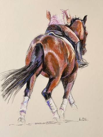 Dressage Horse and rider pastel sketch study