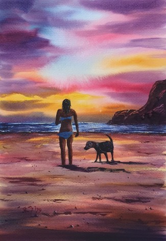 Days End -   Original watercolour painted by Ricky Figg
End of the day on the beach