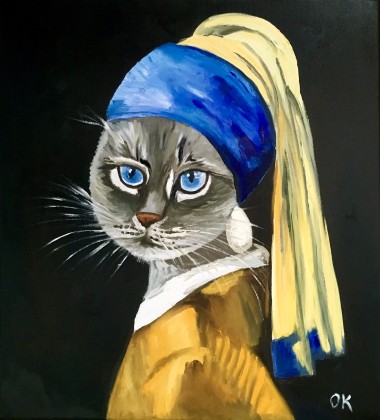 British Blue Cat with Pearl Earring #2 