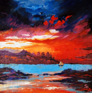 Red Sky With Sailing Boat