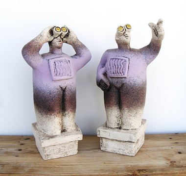 UFO Watchers - “Look over there, they're flying in formation” - Ceramic Sculptures - (Pair)