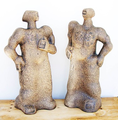 Mythological Giants, Fafner and Fasolt, Builders of Valhalla - Ceramic Sculpture (PAIR)