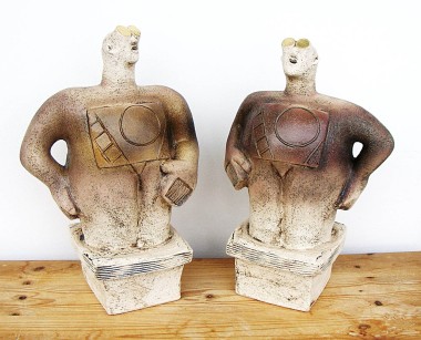 Pair of Stargazer Figures - Looking At Orion - Ceramic Sculpture