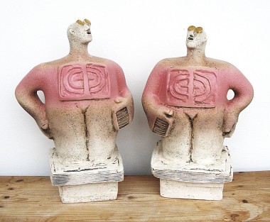 Pair of Stargazer Figures - Looking for Life, Callisto - Ceramic Sculptures