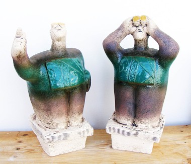 UFO Watchers - “It must be an invasion” - Ceramic Sculptures - (Pair)
