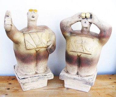 UFO Watchers - “The mothership is in those clouds” - Ceramic Sculptures - (Pair)