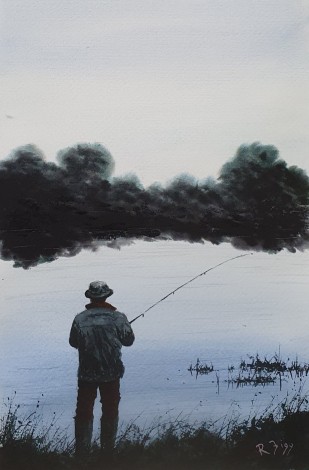 Early Morning - Original Watercolour painted by Ricky Figg on watercolour paper - Early Morning Fishing