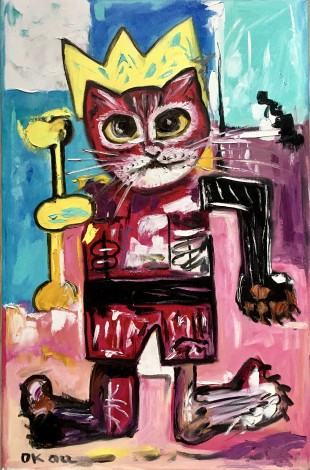 King Cat in a Crown Basquiat Inspired 
