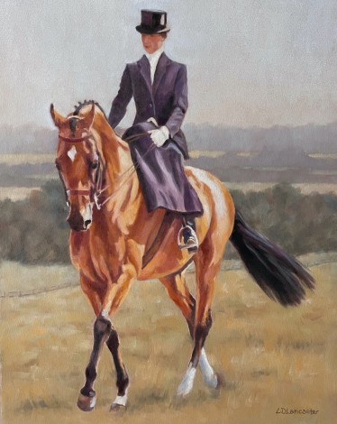 Side saddle riding pastel painting