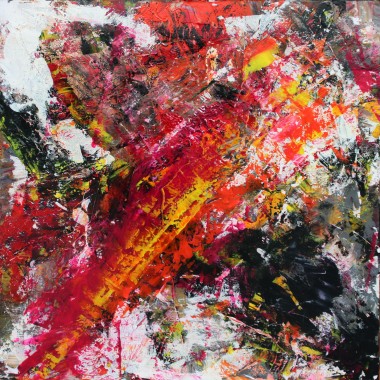 Large multi coloured red and yellow painting