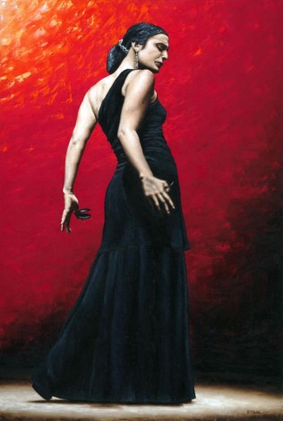 Fine art original oil painting of a beautifl, psionate, dramatic, powerful flamenco dancer