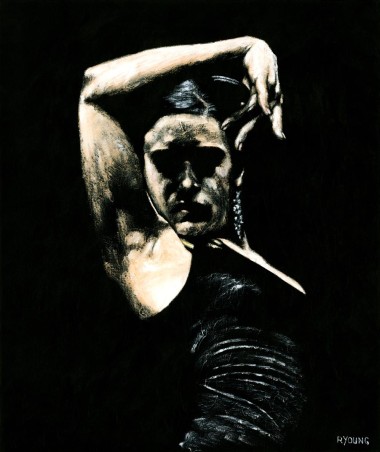 Fine art original oil painting of a beautiful, passionate flamenco dancer