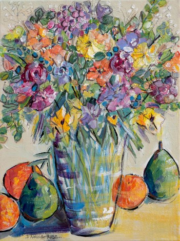 Floral Still Life with Pears and Oranges