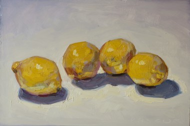 Modern Still Life of Yellow Lemons on White