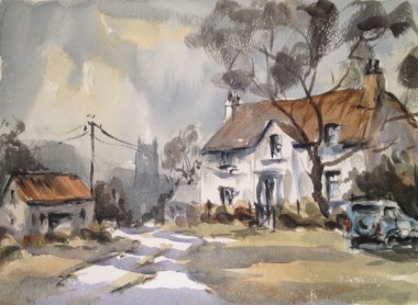 Thatched cottage watercolour by David Mather