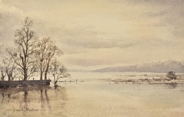 Winter floods watercolour by David Mather