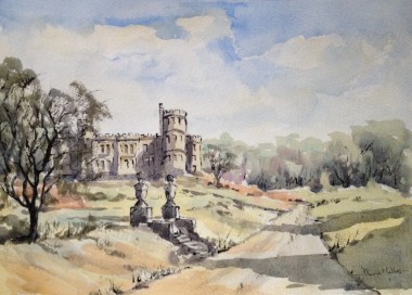 Mount Edgecumbe estate watercolour and ink by David Mather