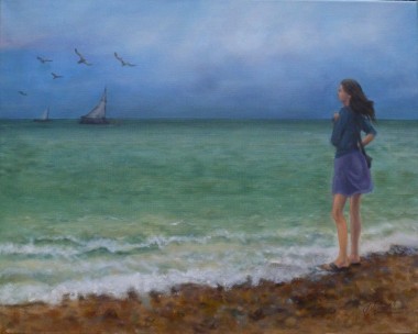 The Girl on the Beach -Seascape with Sailing boats
