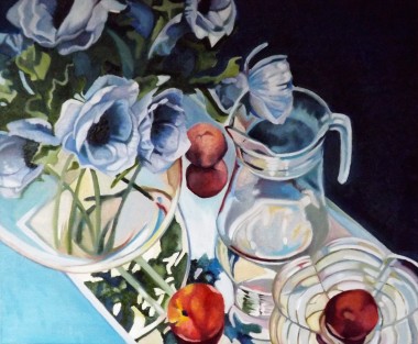 Glass Reflections with Anemones and nectarines