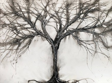 Grey contemporary tree painting