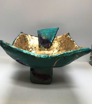Sculpture bowl turquoise gold japan japanese 