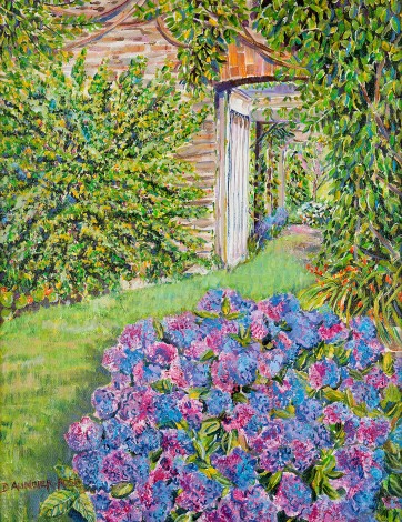 HYDRANGEAS IN THE WALLED GARDEN painting for sale