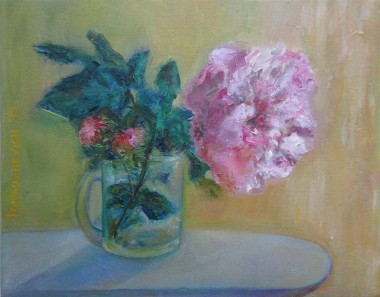 Pink Peony in glass full view