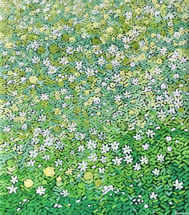 Green Grass with White Flowers