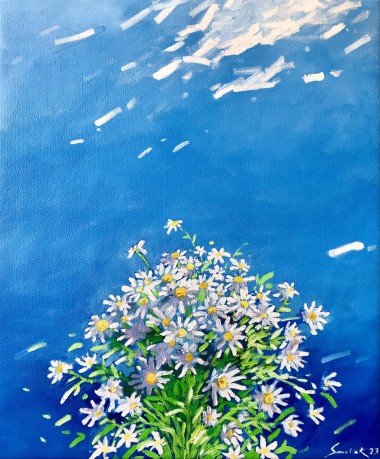 Blue sky with White Flowers