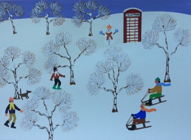 Sledging by phone box 