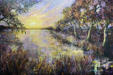 Evening on the River, sunset painting