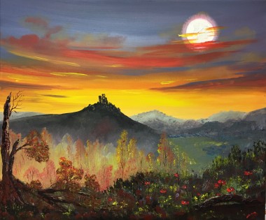 Corfe Castle at sunset on a large canvas