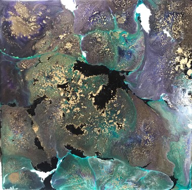Resin abstract painting purple gold black modern art contemporary 
