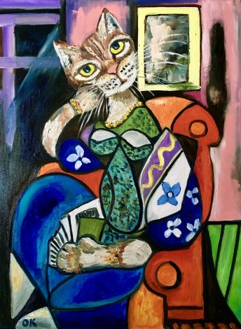 Cute Cat Reading a Book, Version of Picasso