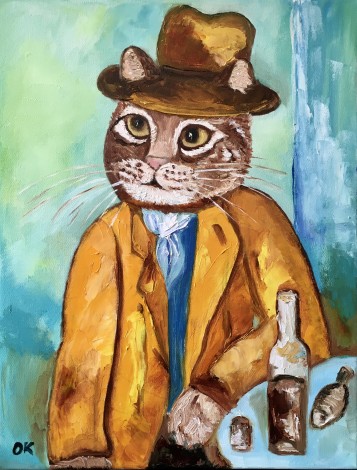 Cat with a wine glass inspired by portrait of Amedeo Clemente Modigliani