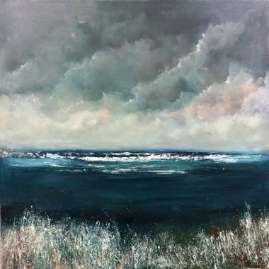 Seascape Cornwall sky swirling clouds impressionist grasses  surf clouds