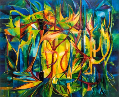 contemporary abstract in vibrant colour suggesting jungle theme