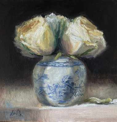 White Roses in a Ginger Pot