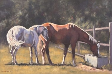Grey and Bay ponies pastel painting