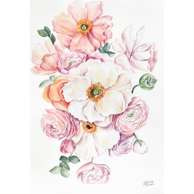 watercolor
painting
peonies
peony
roses
flowers
floral
blooming
spring
composition
modern
botanical
realism

