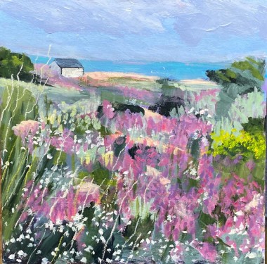Wild Flowers and Distant Beach Hut