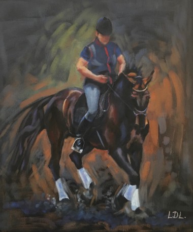 Dressage Horse and Rider pastel painting
