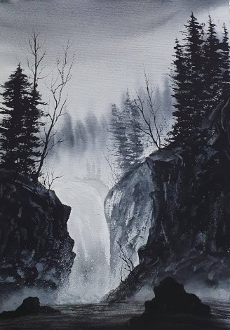 Mountain Waterfall - Original Watercolour by Ricky Figg