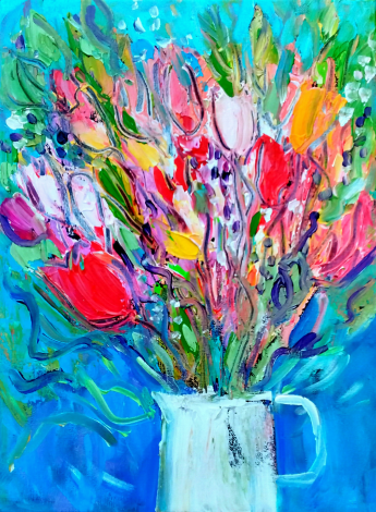 A Spring Bouquet in a White Jug