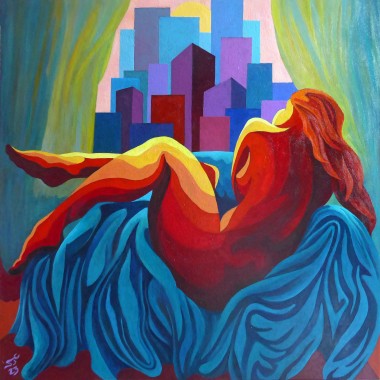Reclining Nude - Sunset Over City 