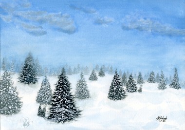 Frosty Festivities: Land, Snow, and Christmas Pines
